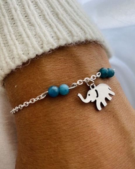 Bracelet pendentif Eléphant et pierre Apatite